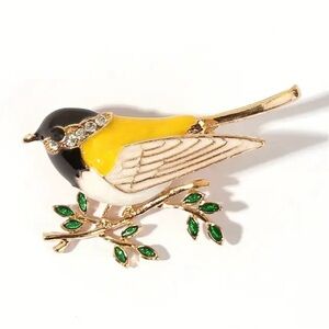 Charming Yellow & Black Bird Brooch
